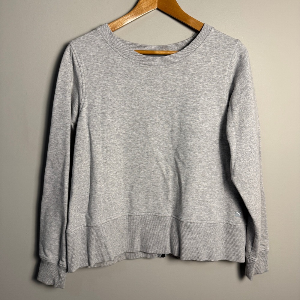 Puma Womens Gray Crew Neck Sweatshirt Long Sleeve 3/4 Zip Back Athleisure XL Gym